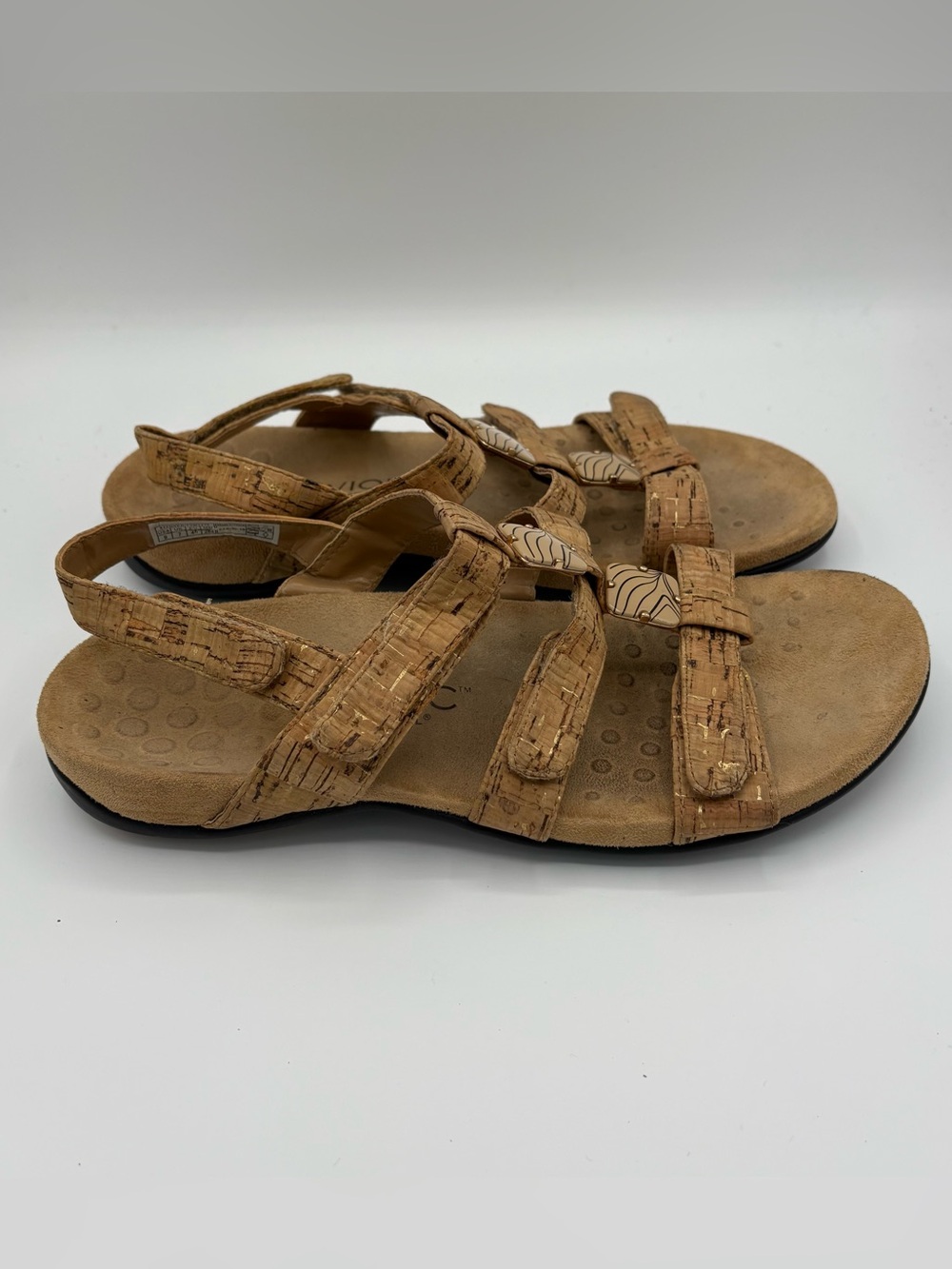 Vionic Sandals Amber Cork Strappy Women's Sz 9 Tan Comfort Orthotic Casual